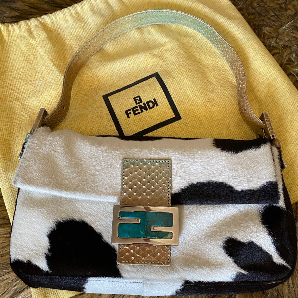 FENDI Pony hair, Snake Skin, and Turquoise Baguette bag!